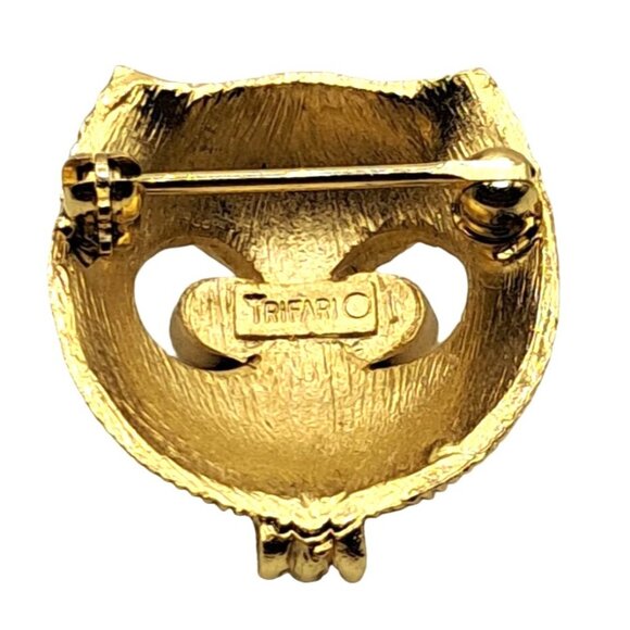 Vintage Trifari Owl Brooch Gold Tone Figural Pin Costume Jewelry Modernist - Picture 6 of 11